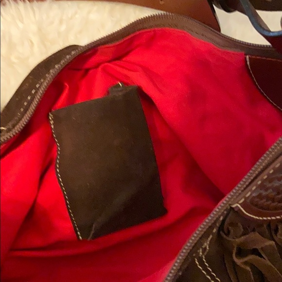 Dooney & Burke Chocolate Suede Fringe Bag - Picture 8 of 9